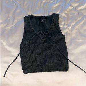 Gray Cross-V Crop Top